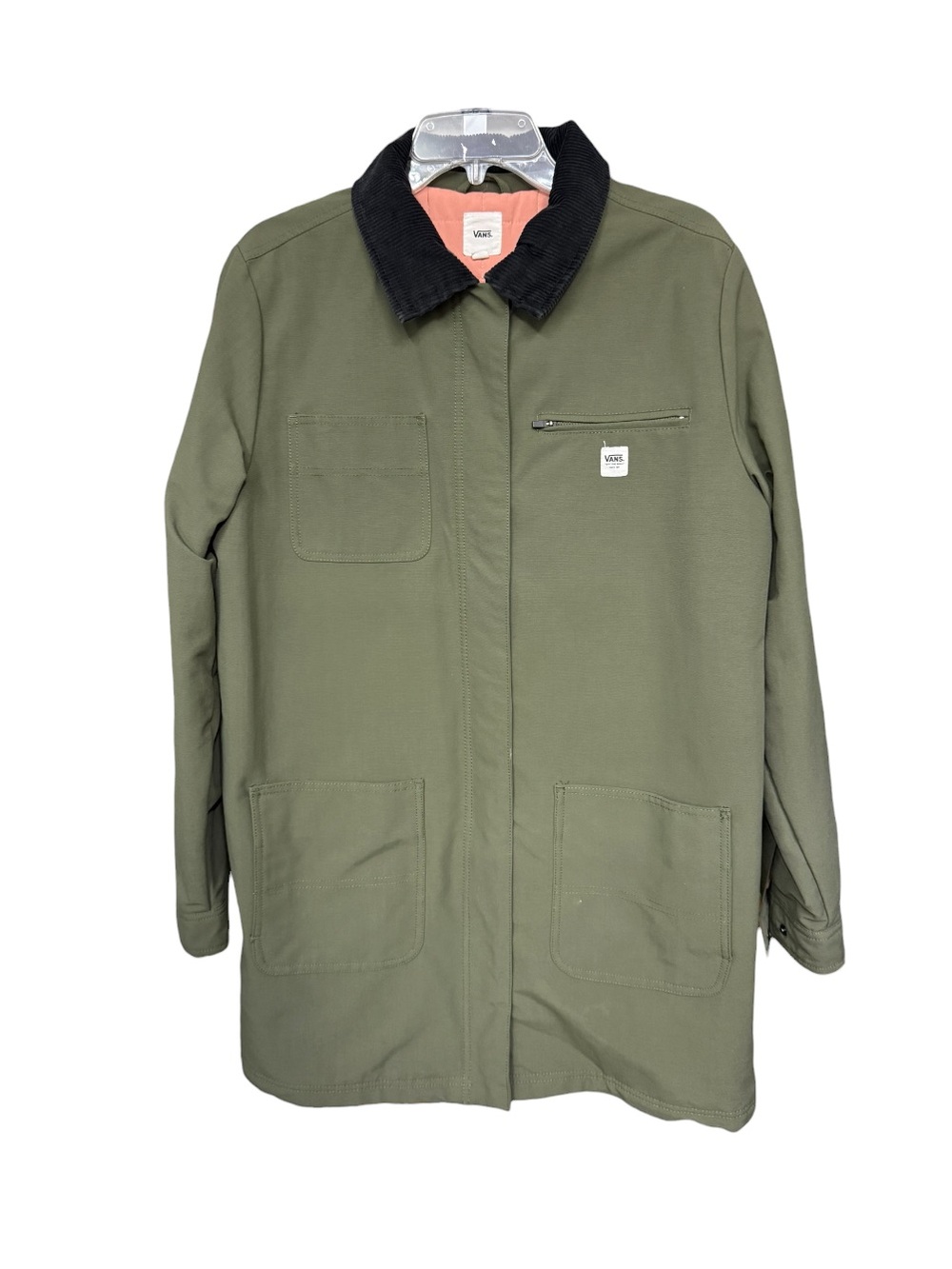 Vans Olive Green Utility Jacket with Black Corduroy Collar Medium